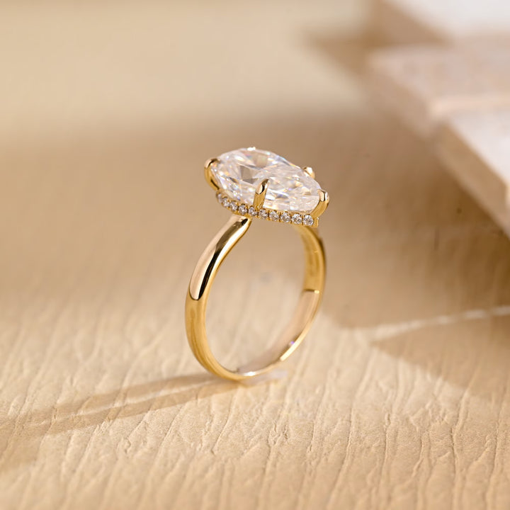 2.50ct-3.50ct Pear Cut Lab Grown Diamond Hidden Halo Engagement Ring