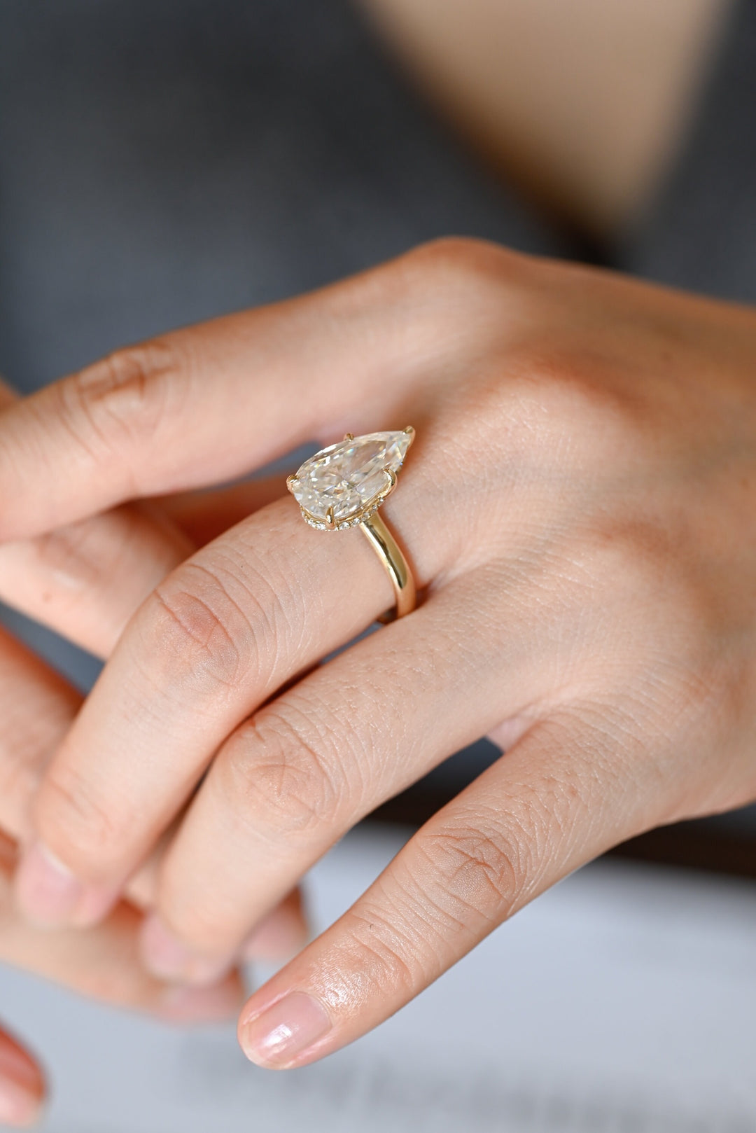 2.50ct-3.50ct Pear Cut Lab Grown Diamond Hidden Halo Engagement Ring