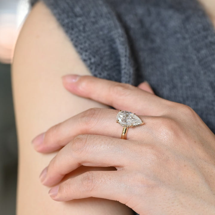 2.50ct-3.50ct Pear Cut Lab Grown Diamond Hidden Halo Engagement Ring