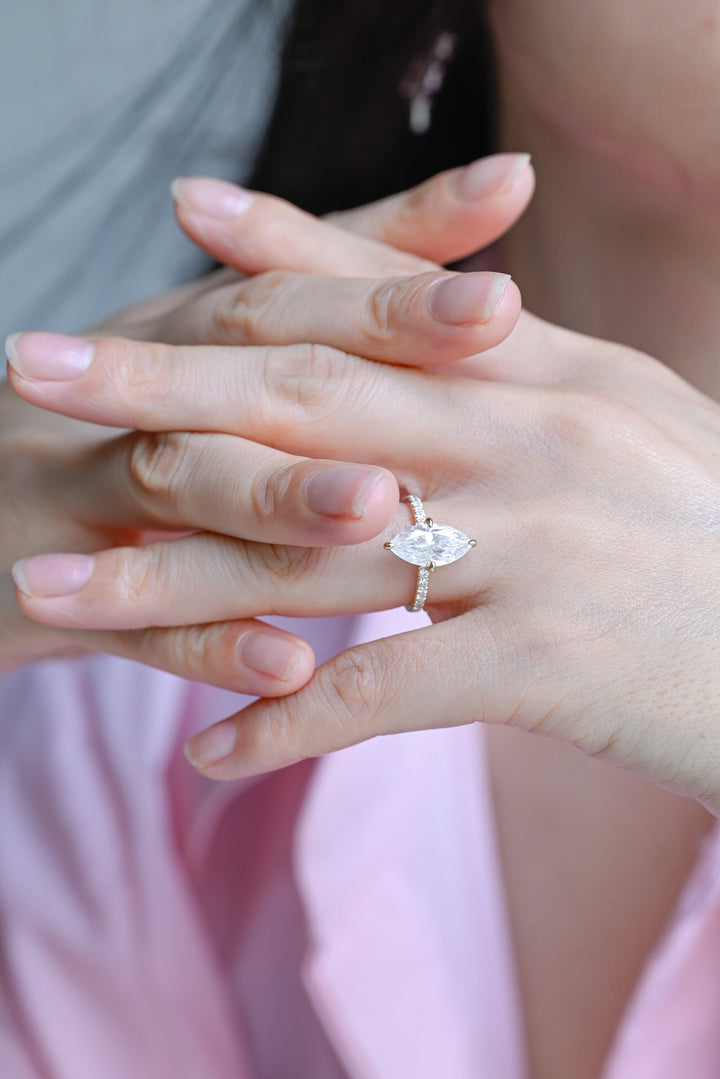 2.0ct-3.0ct Marquise Cut Lab Grown Diamond Pave Engagement Ring
