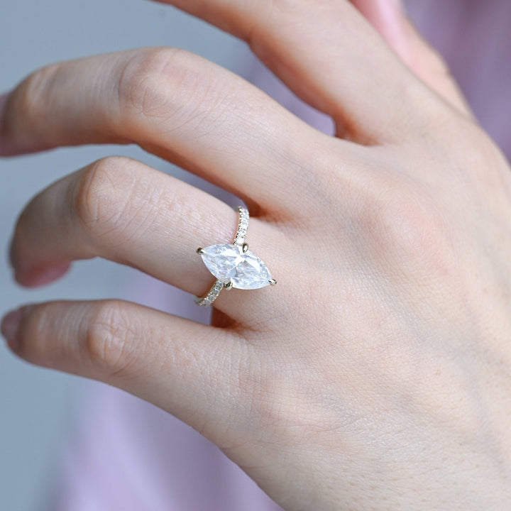 2.0ct-3.0ct Marquise Cut Lab Grown Diamond Pave Engagement Ring