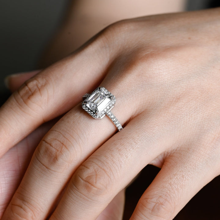 1.0ct-2.0ct Emerald Cut Lab Grown Diamond Halo Engagement Ring