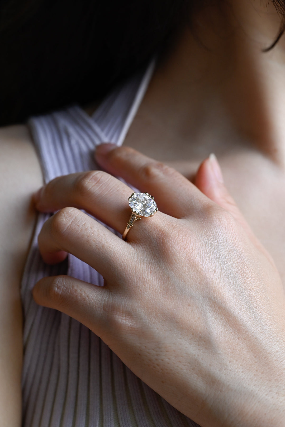 2.0ct-3.0ct Cushion Cut Lab Grown Diamond Vintage Engagement Ring