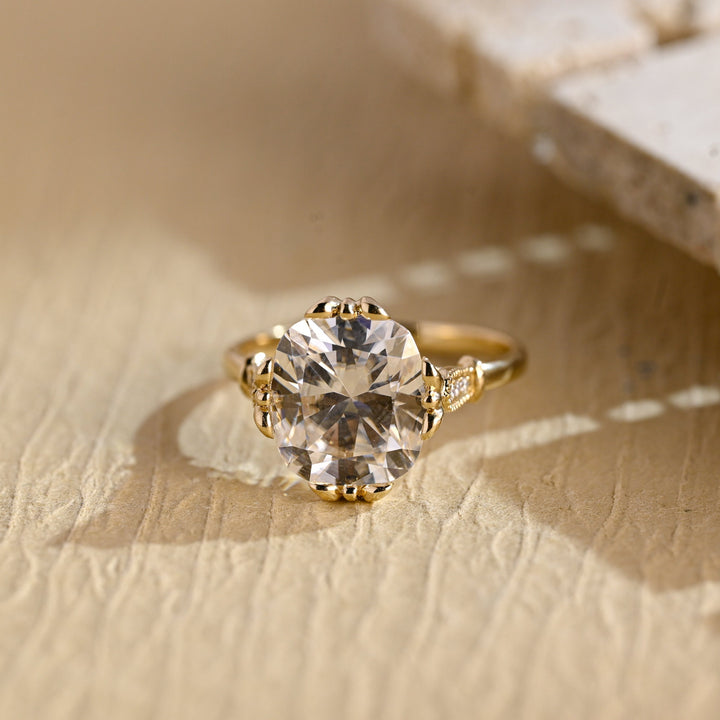 2.50ct-3.50ct Oval Cut Lab Grown Diamond Vintage Pave Engagement Ring