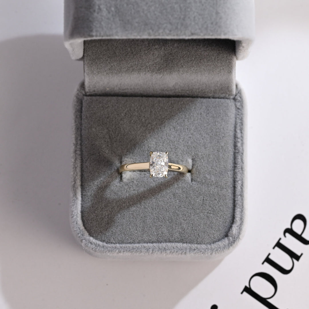 1.0ct-2.0ct Elongated Cushion Cut Lab Grown Diamond Hidden Halo Engagement Ring