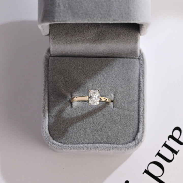 1.0ct-2.0ct Elongated Cushion Cut Lab Grown Diamond Hidden Halo Engagement Ring