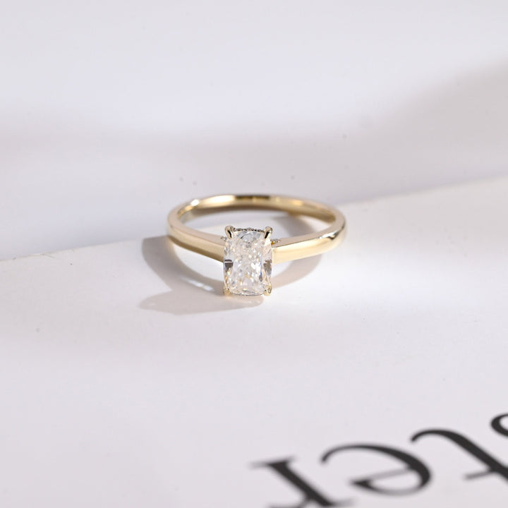1.0ct-2.0ct Elongated Cushion Cut Lab Grown Diamond Hidden Halo Engagement Ring