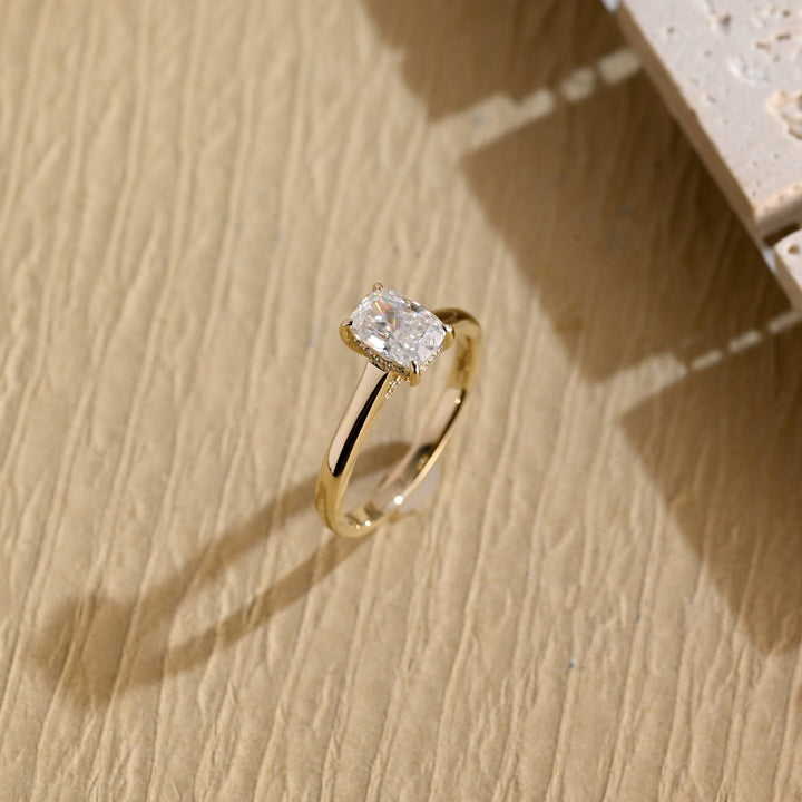 1.0ct-3.0ct Elongated Cushion Cut Hidden Halo Lab Grown Diamond Engagement Ring