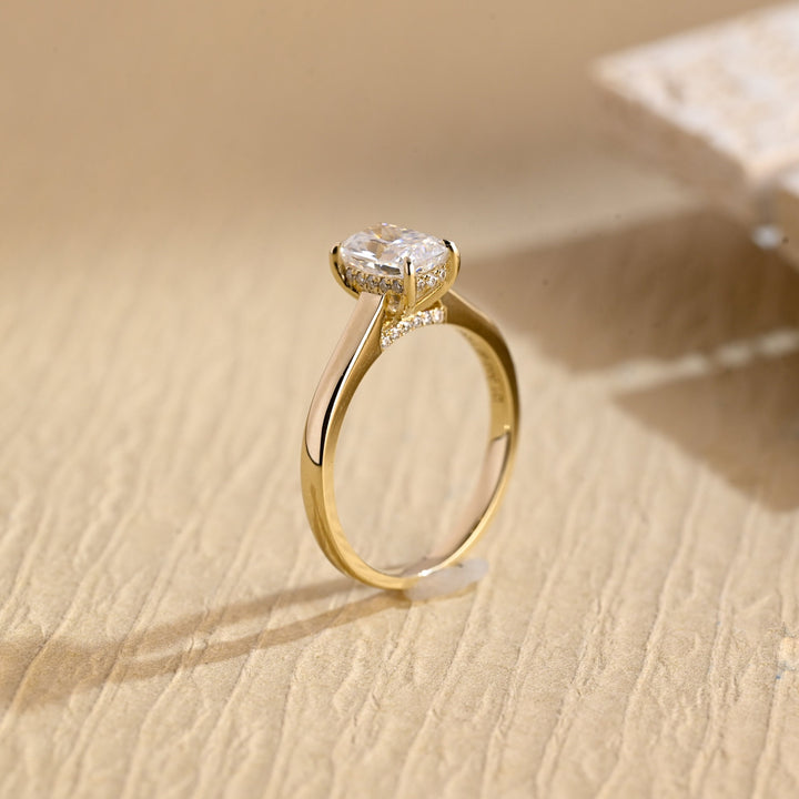 1.0ct-3.0ct Elongated Cushion Cut Hidden Halo Lab Grown Diamond Engagement Ring