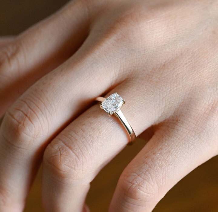 1.0ct-3.0ct Elongated Cushion Cut Hidden Halo Lab Grown Diamond Engagement Ring