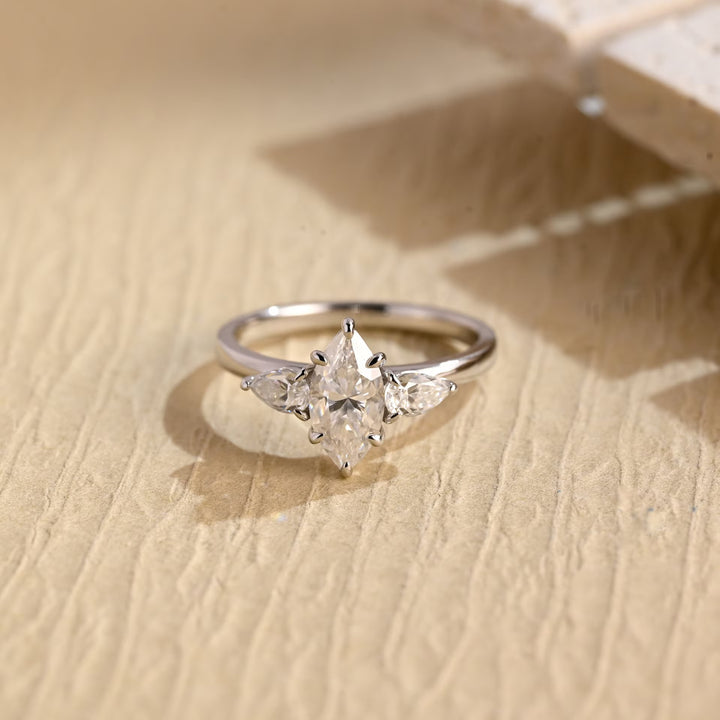 1.50ct-2.50ct Marquise Cut Lab Grown Diamond Three Stones Engagement Ring