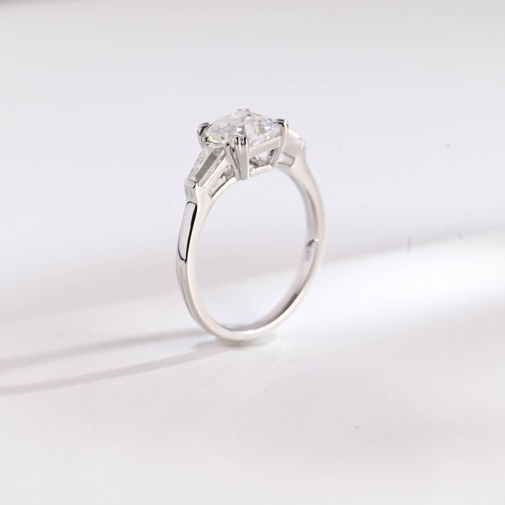 1.0ct-2.0ct Asscher Cut Lab Grown Diamond Three Stone Engagement Ring