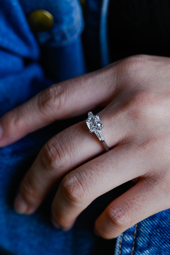 1.0ct-2.0ct Asscher Cut Lab Grown Diamond Three Stone Engagement Ring