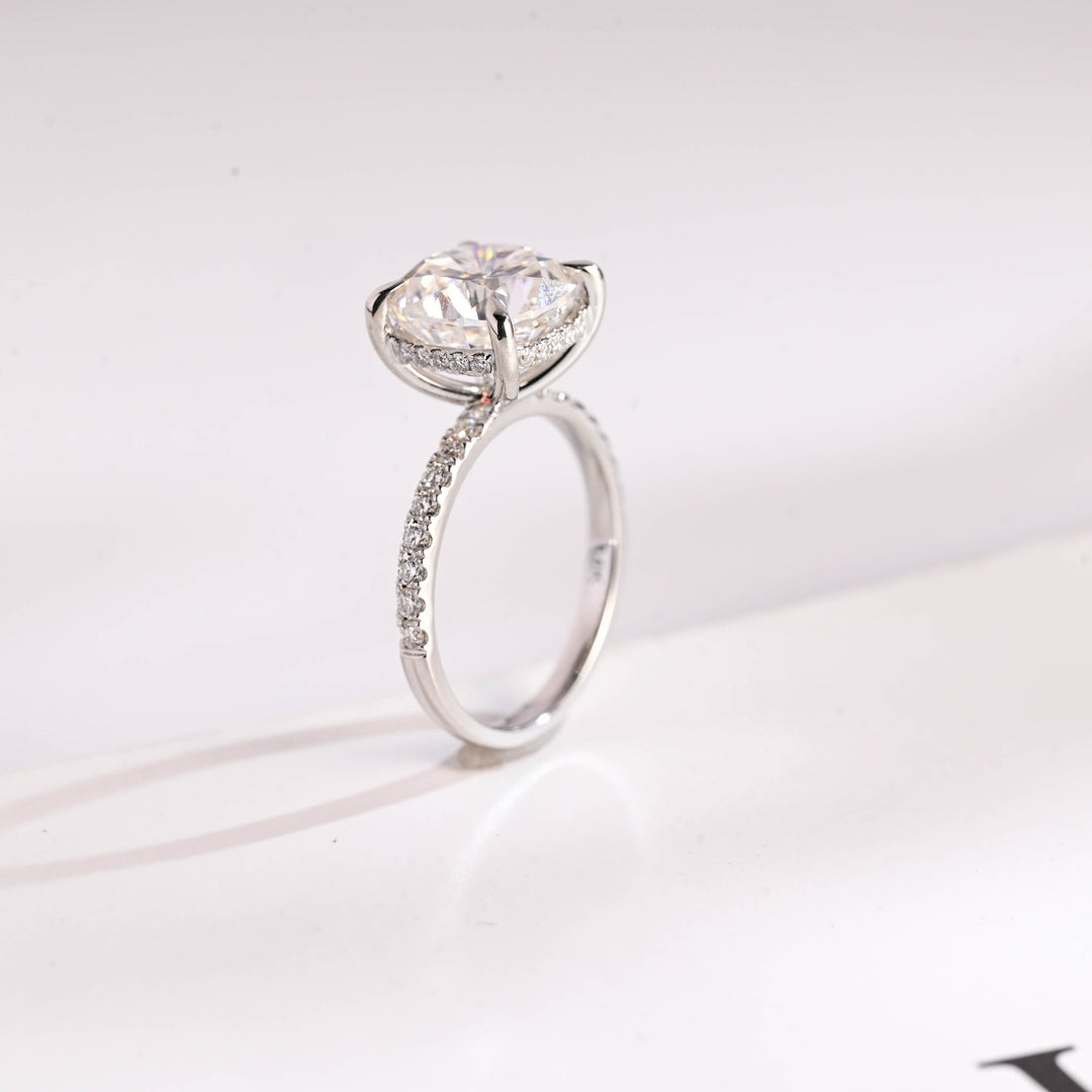 1.50ct-2.50ct Cushion Cut Lab Grown Diamond Hidden Halo Engagement Ring