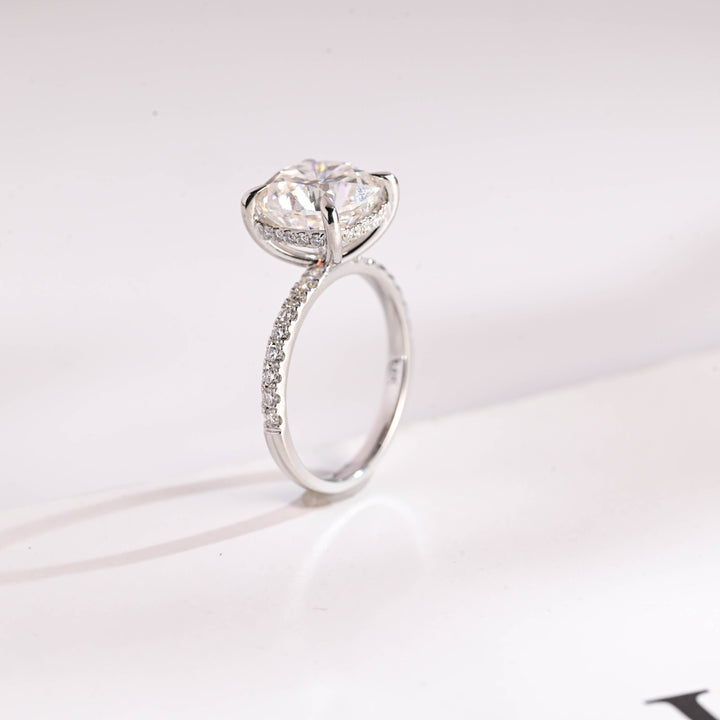 1.50ct-2.50ct Cushion Cut Lab Grown Diamond Hidden Halo Engagement Ring