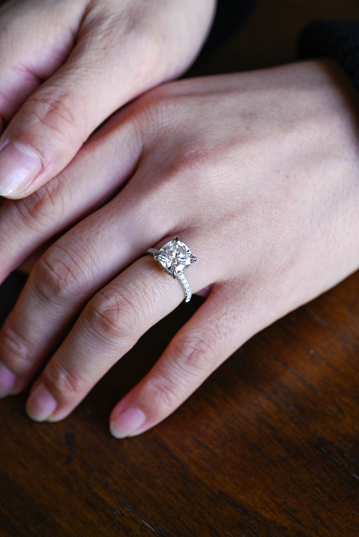 1.50ct-2.50ct Cushion Cut Lab Grown Diamond Hidden Halo Engagement Ring