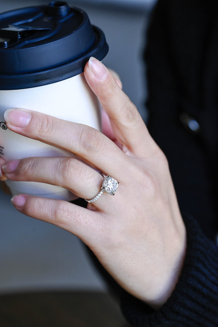 1.50ct-2.50ct Cushion Cut Lab Grown Diamond Hidden Halo Engagement Ring