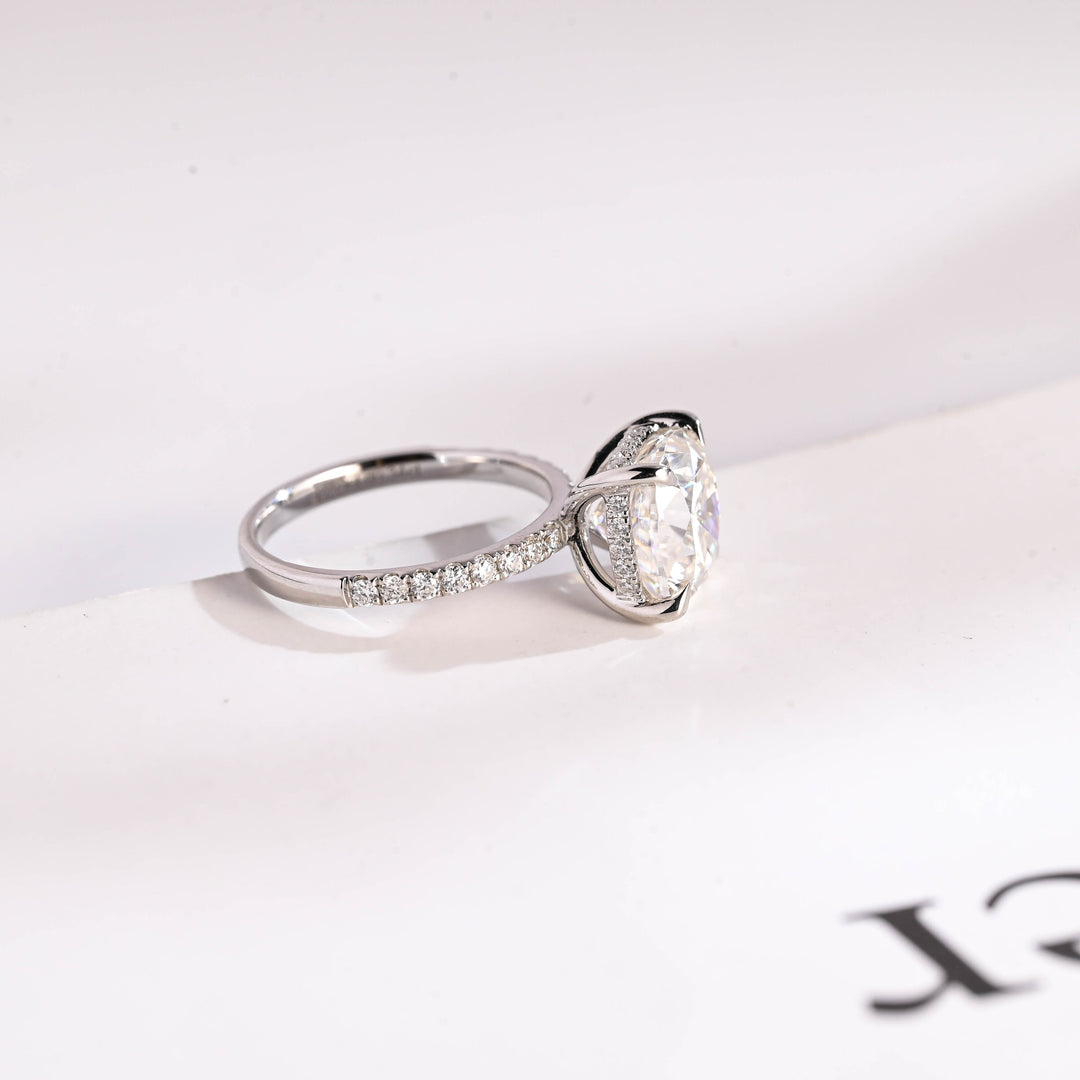 1.50ct-2.50ct Cushion Cut Lab Grown Diamond Hidden Halo Engagement Ring