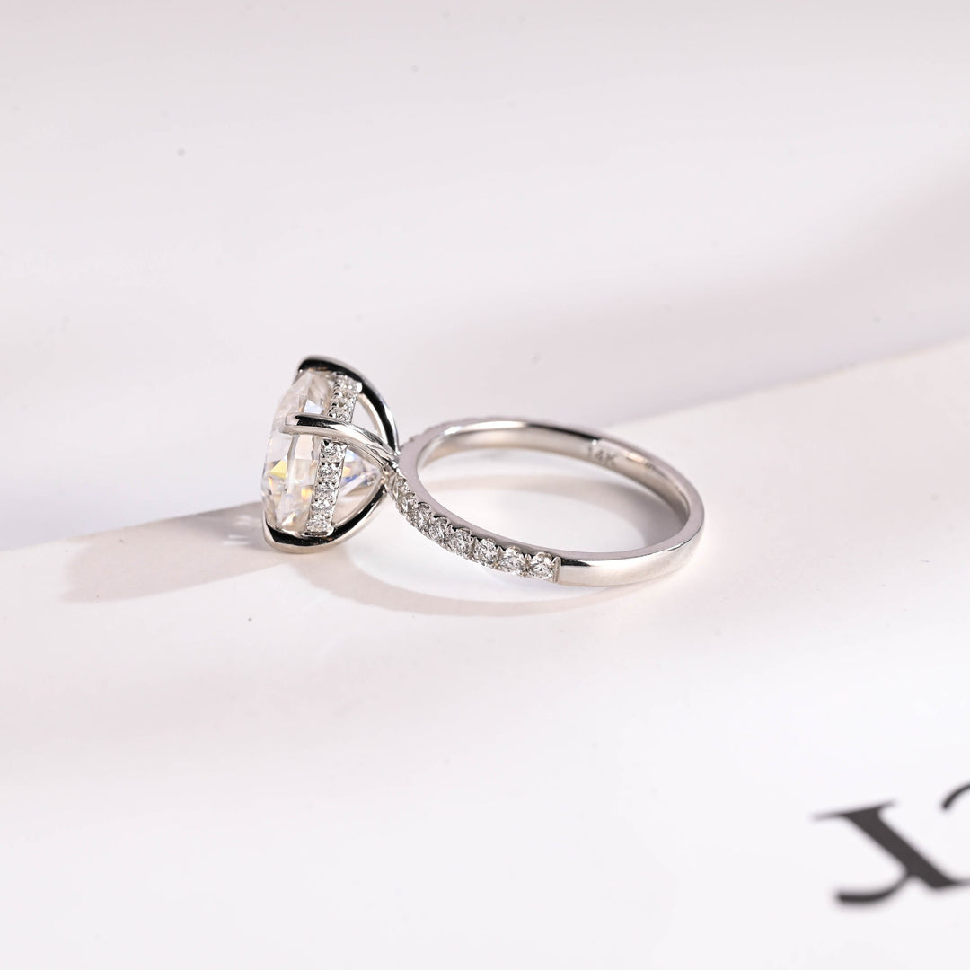 1.50ct-2.50ct Cushion Cut Lab Grown Diamond Hidden Halo Engagement Ring