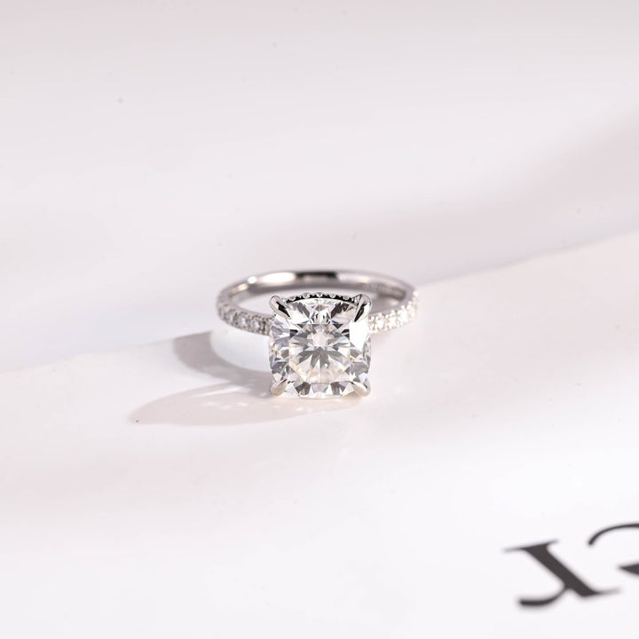 1.50ct-2.50ct Cushion Cut Lab Grown Diamond Hidden Halo Engagement Ring