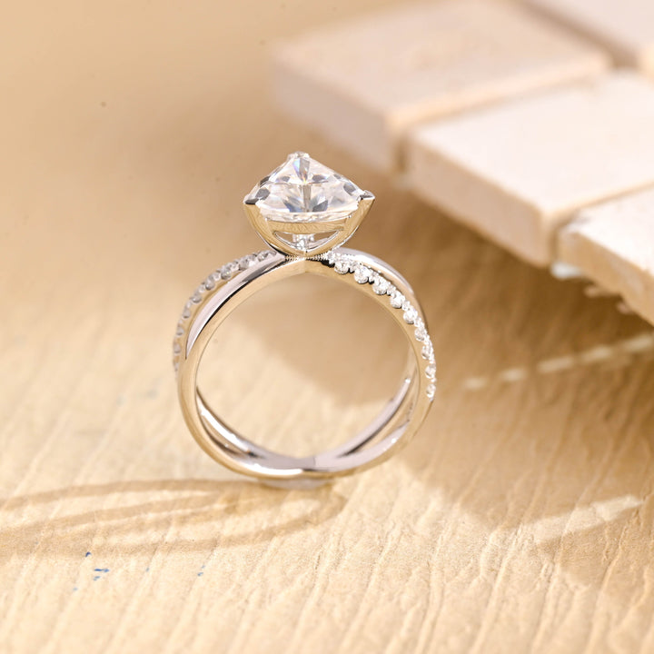 1.50ct-2.50ct Trillion Cut Lab Grown Diamond Crossover Engagement Ring
