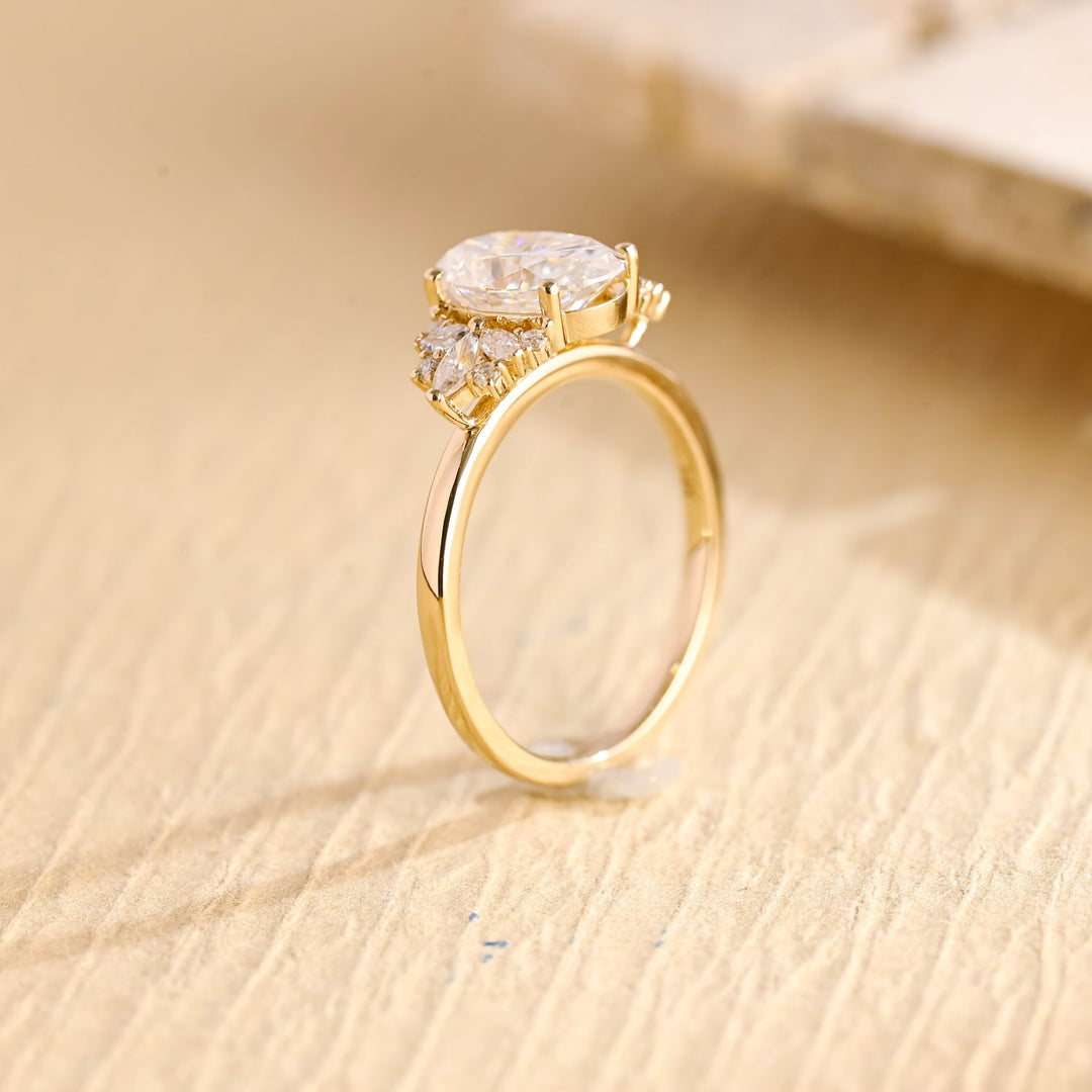 2.50ct-3.50ct Oval Cut Lab Grown Diamond Cluster Engagement Ring