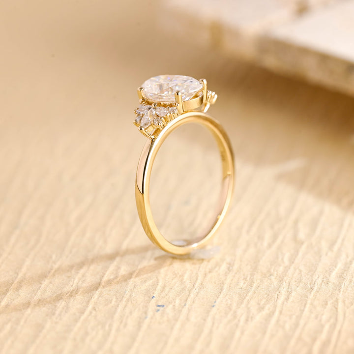 2.50ct-3.50ct Oval Cut Lab Grown Diamond Cluster Engagement Ring