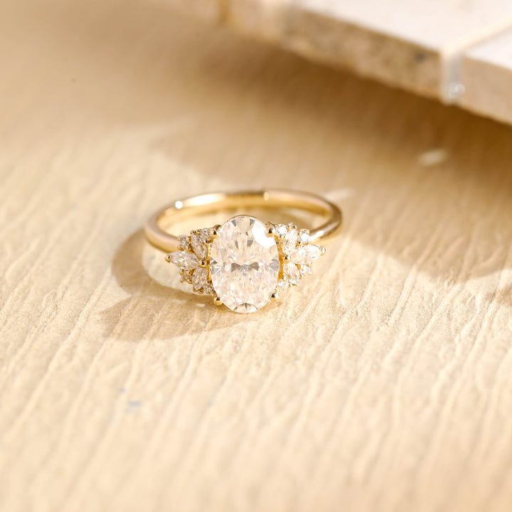 2.50ct-3.50ct Oval Cut Lab Grown Diamond Cluster Engagement Ring