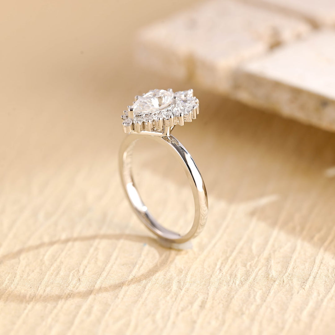 1.0ct-2.0ct Pear Cut Lab Grown Diamond Unique Cluster Engagement Ring
