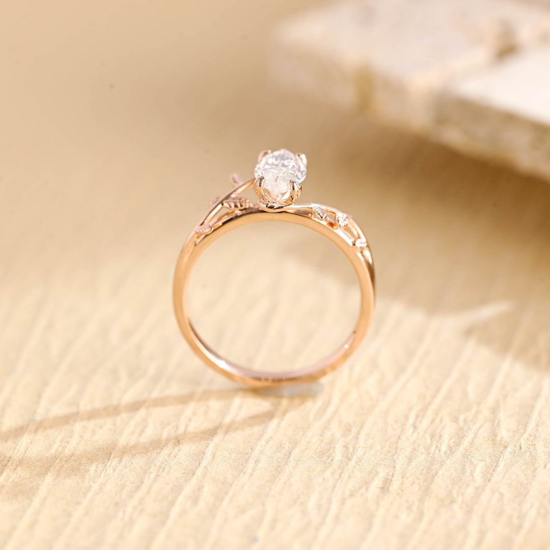 1.0ct-2.0ct Marquise Cut Lab Grown Diamond Art Ddeco Twig Engagement Ring