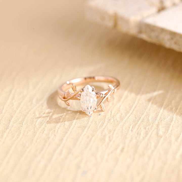 1.0ct-2.0ct Marquise Cut Lab Grown Diamond Art Ddeco Twig Engagement Ring
