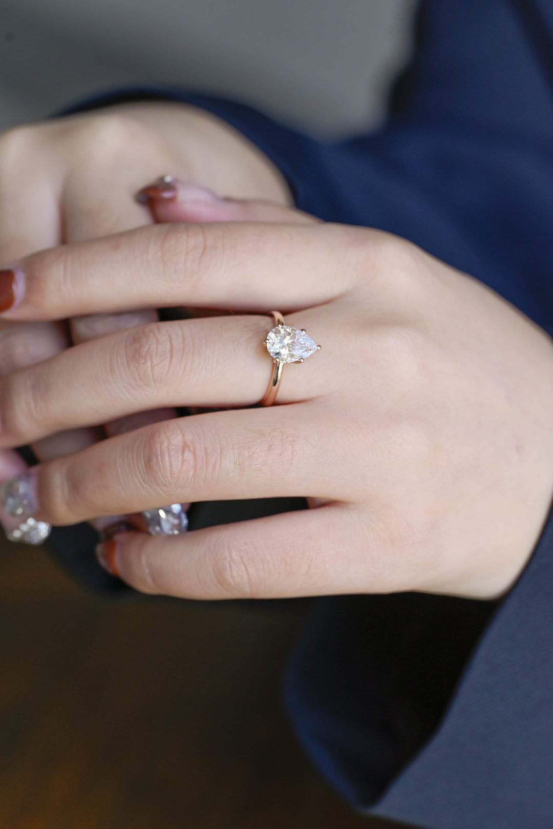 2.0ct-3.0ct Pear Cut Lab Grown Hidden Halo Diamond Engagement Ring