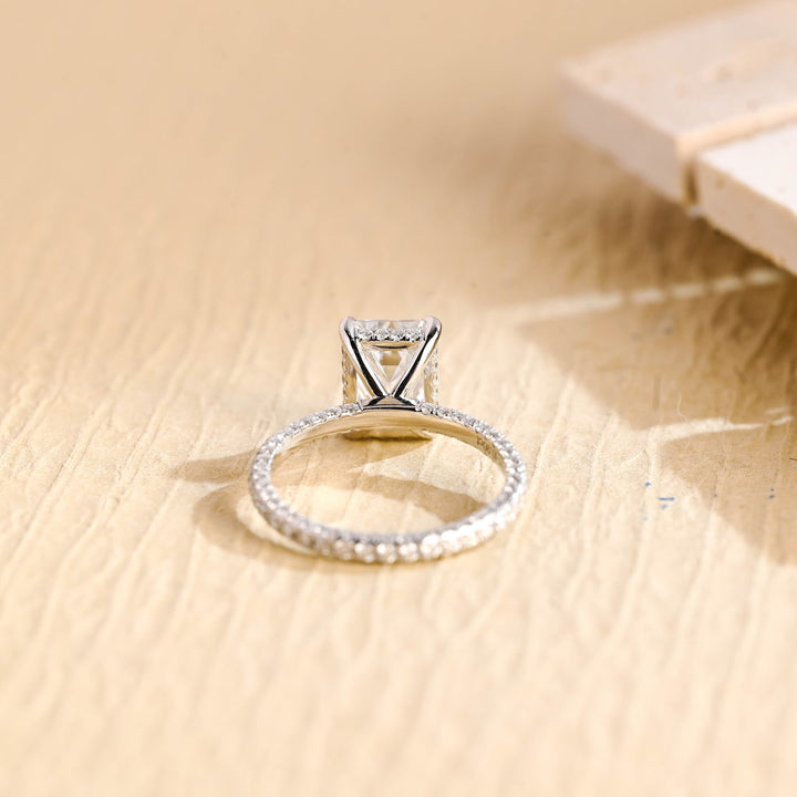 1.0ct-2.0ct Emerald Cut Lab Grown Diamond Micro Pave Engagement Ring