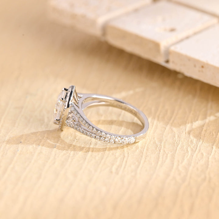 1.0ct-2.0ct Marquise Cut Lab Grown Halo Diamond Split Shank Engagement Ring