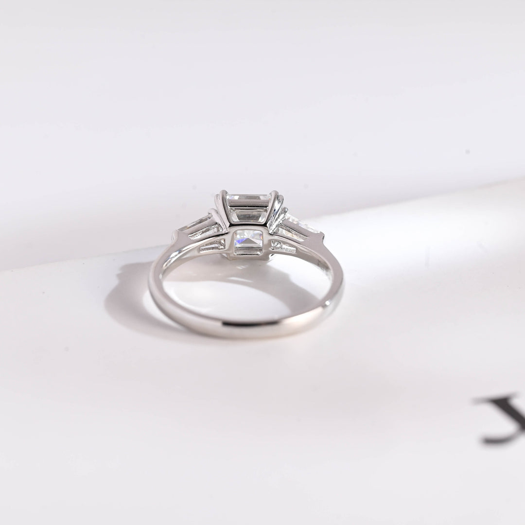 1.0ct-2.0ct Asscher Cut Lab Grown Diamond Three Stone Engagement Ring
