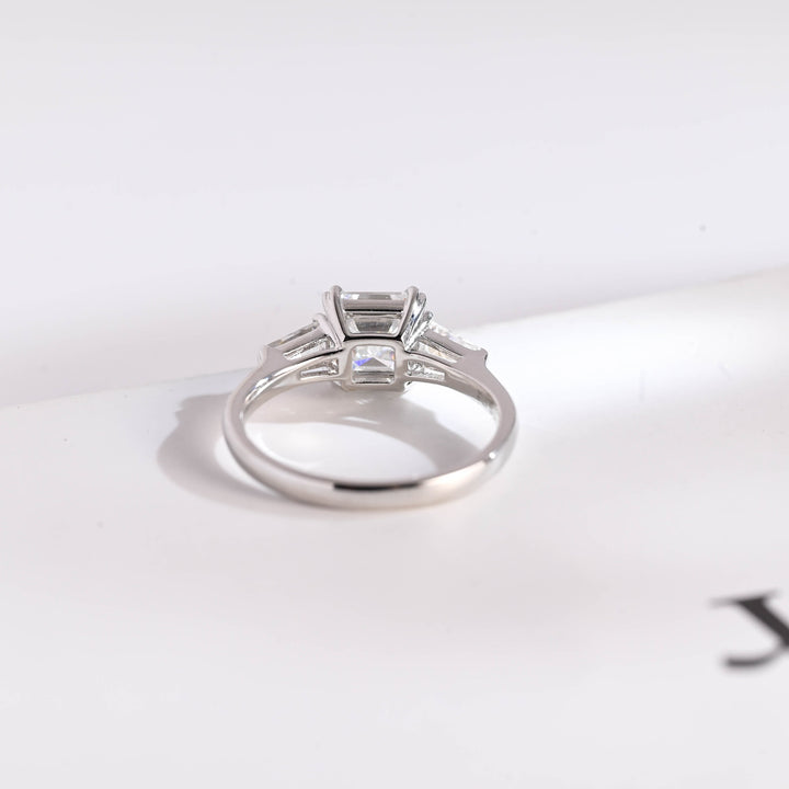 1.0ct-2.0ct Asscher Cut Lab Grown Diamond Three Stone Engagement Ring