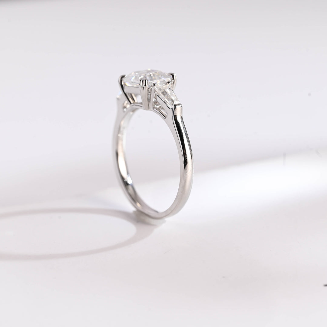 1.0ct-2.0ct Asscher Cut Lab Grown Diamond Three Stone Engagement Ring