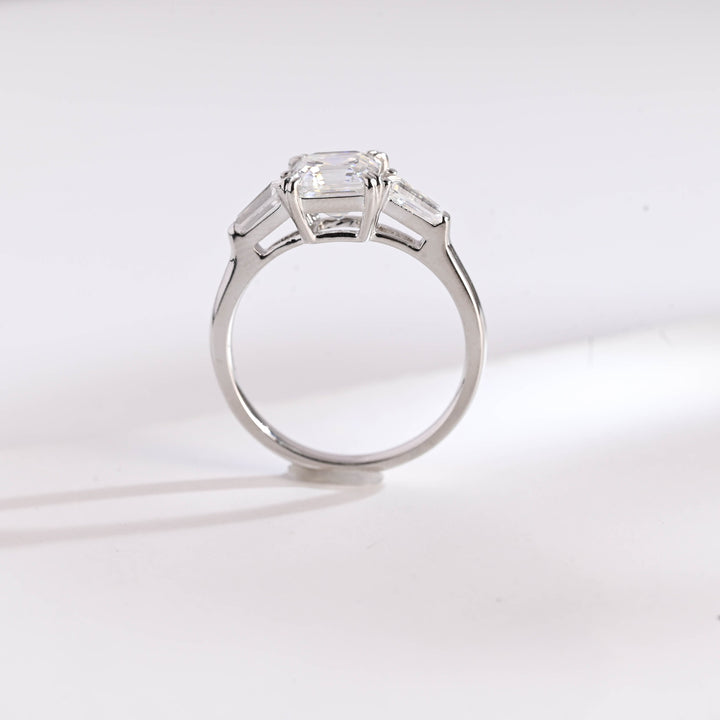 1.0ct-2.0ct Asscher Cut Lab Grown Diamond Three Stone Engagement Ring