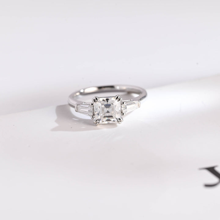 1.0ct-2.0ct Asscher Cut Lab Grown Diamond Three Stone Engagement Ring