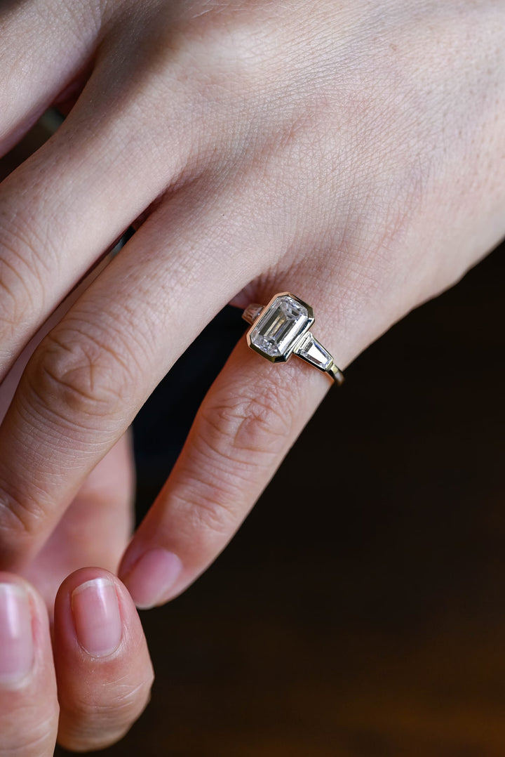 2.0ct-3.0ct Emerald Cut Lab Grown Diamond Three Stone Engagement Ring