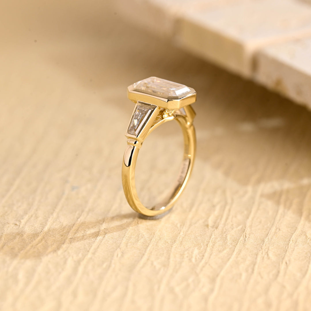 2.0ct-3.0ct Emerald Cut Lab Grown Diamond Three Stone Engagement Ring