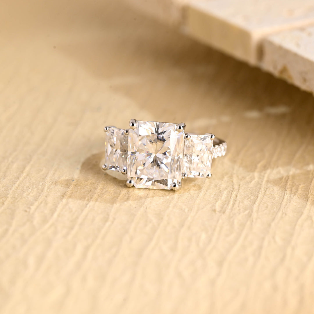 1.50ct-2.50ct Radiant Cut Lab Grown Diamond Three Stone Engagement Ring