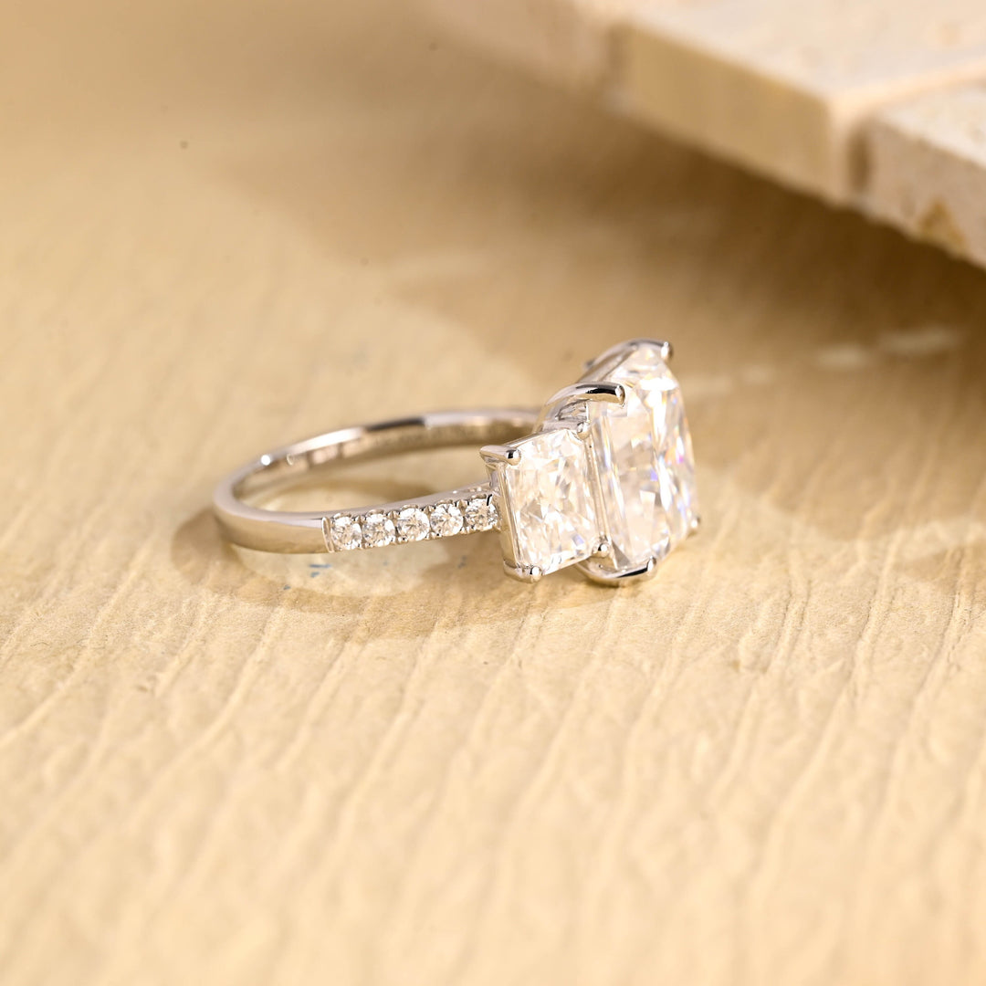 1.50ct-2.50ct Radiant Cut Lab Grown Diamond Three Stone Engagement Ring
