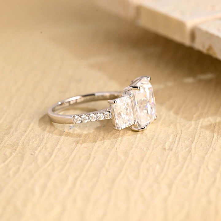 1.50ct-2.50ct Radiant Cut Lab Grown Diamond Three Stone Engagement Ring