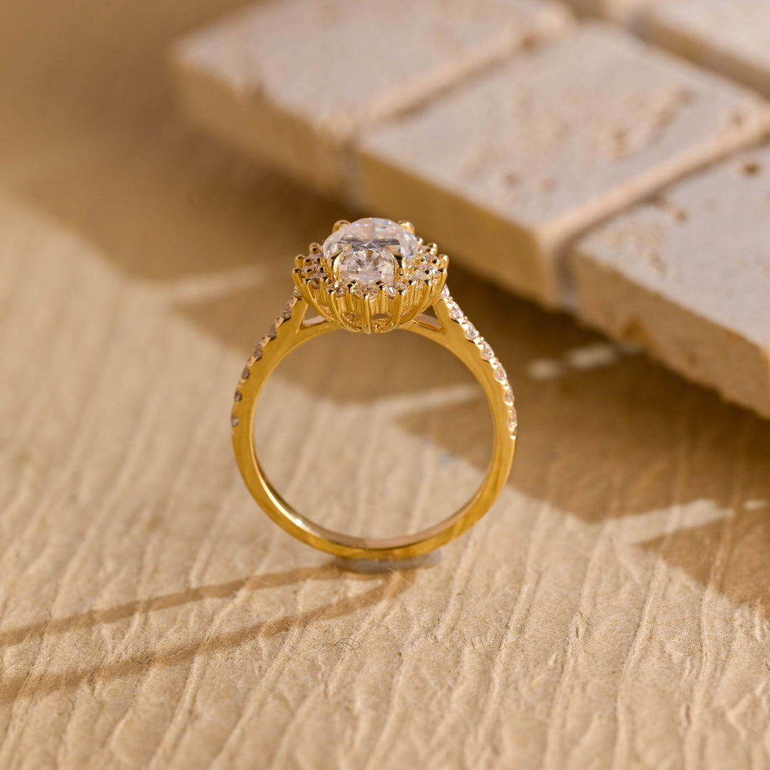 1.50ct-2.50ct Oval Cut Lab Grown Diamond Floral Halo Engagement Ring