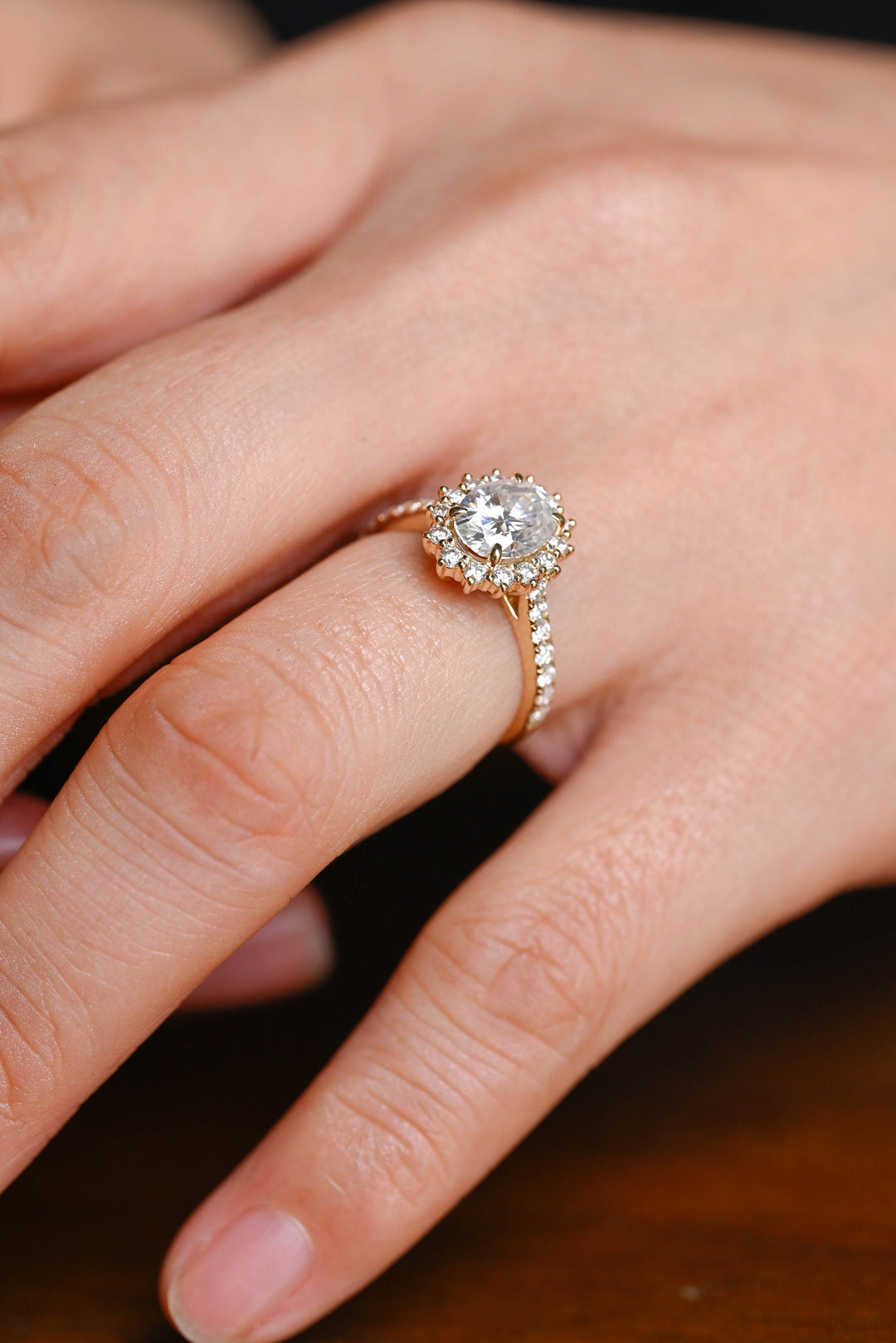 1.50ct-2.50ct Oval Cut Lab Grown Diamond Floral Halo Engagement Ring