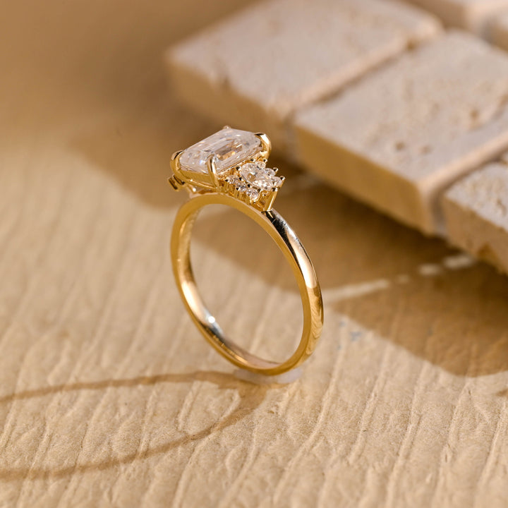 1.0ct-2.0ct Emerald Cut Lab Grown Diamond Cluster Engagement Ring