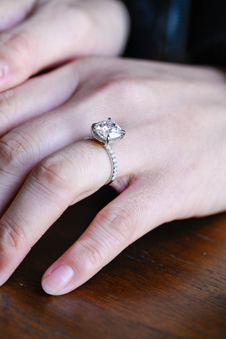 1.50ct-2.50ct Cushion Cut Lab Grown Diamond Hidden Halo Engagement Ring