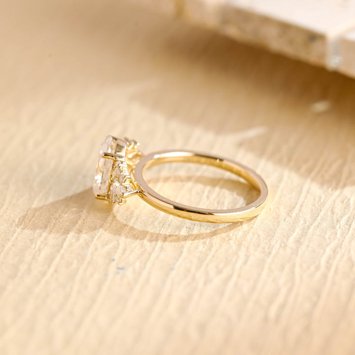2.50ct-3.50ct Oval Cut Lab Grown Diamond Cluster Engagement Ring