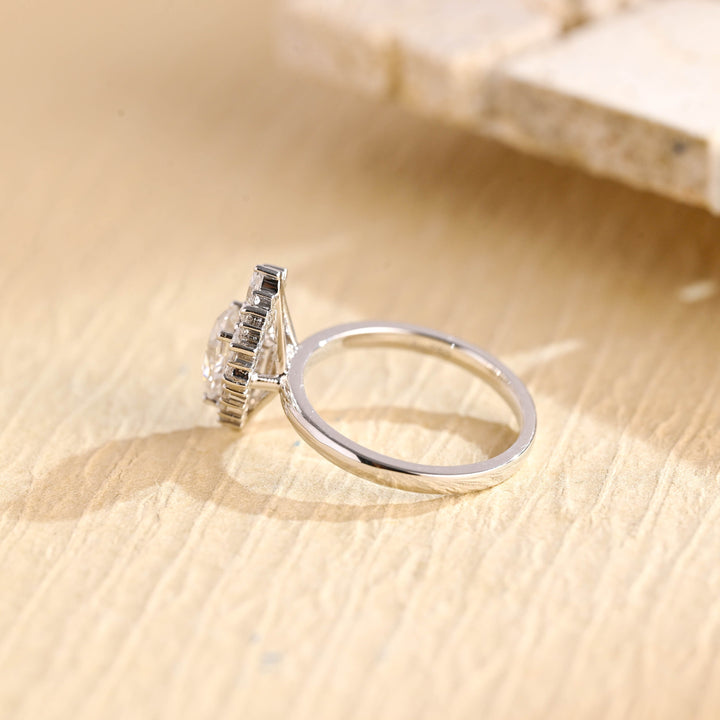 1.0ct-2.0ct Pear Cut Lab Grown Diamond Unique Cluster Engagement Ring